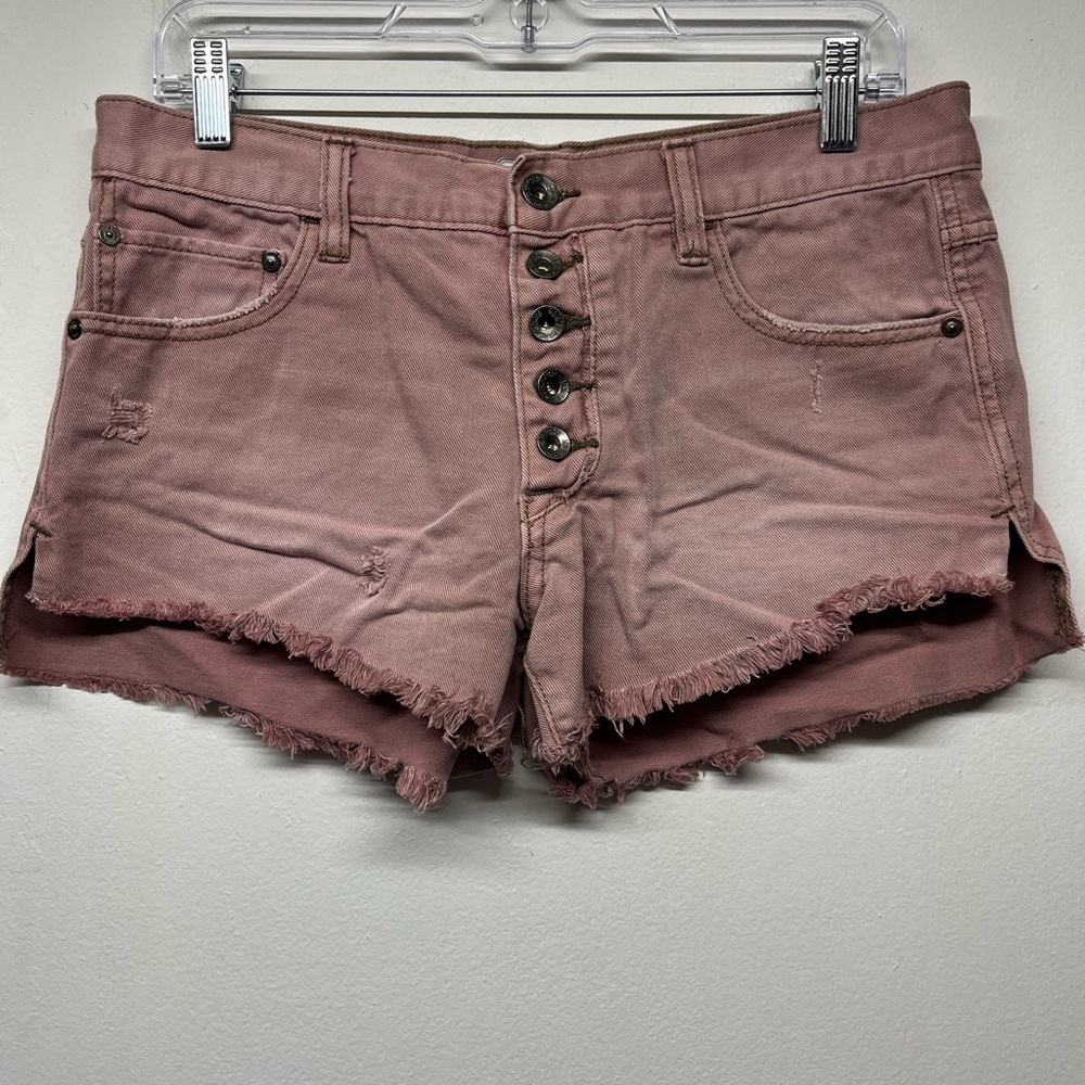 Free People Mauve Distressed Button-Fly Shorts